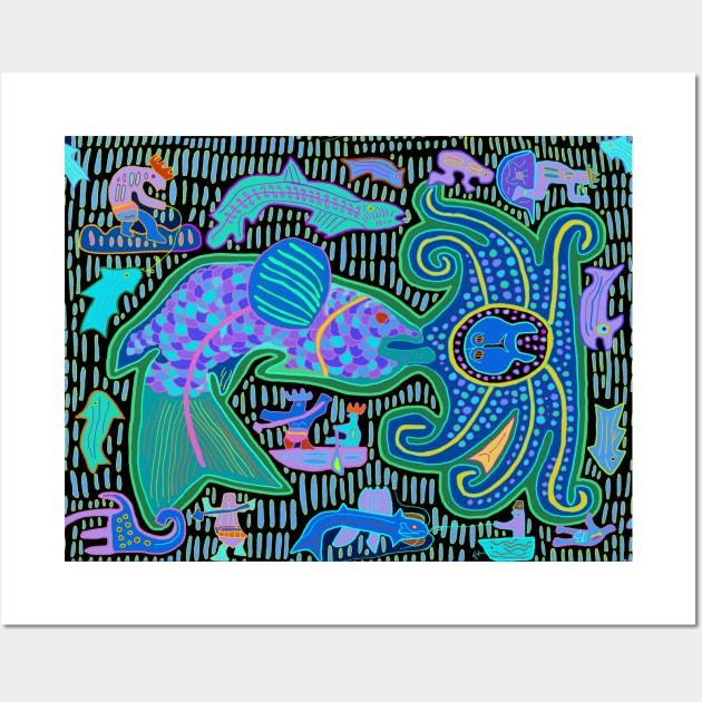 Kuna Indian Octopus and Fishermen Wall Art by Esprit-Mystique